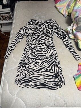 Zebra-Print Long Sleeve Dress - Black & White